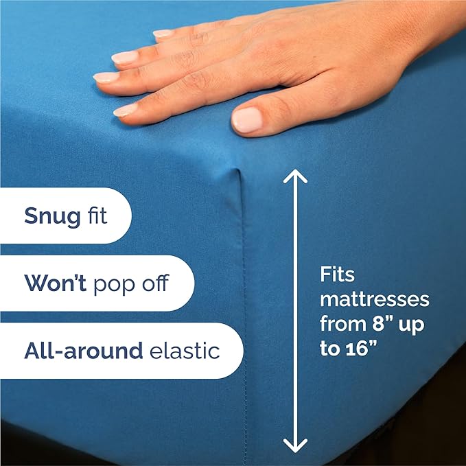 Split King 7 Piece Sheet Set - Comfy Breathable & Cooling - Soft Hotel Luxury Bedding Set with 8-16 Inch Deep Pockets - 1 Flat & 2 Fitted Sheet & 4 Pillowcases - Wrinkle Free & Easy Care - Denim Blue