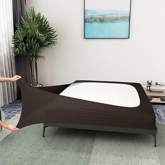 Alyvia Spring Box Spring Cover Full Size - Jersey Knit & Stretchy Wrap Around 4 Sides Bed Skirt for Hotel & Home - Full/Full XL, Brown