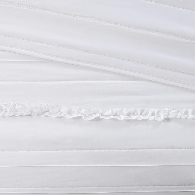Madison Park Celeste Quilt Modern Classic Design All Season, Breathable Coverlet Lightweight Bedding Set, Matching Shams, Decorative Pillow, Full/Queen(90"x90"), Ruffle White 4 Piece