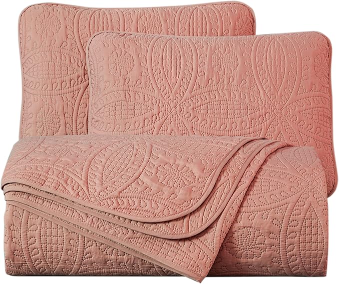 Chezmoi Collection Austin 3-Piece Oversized Bedspread Coverlet Set (Queen, Salmon)