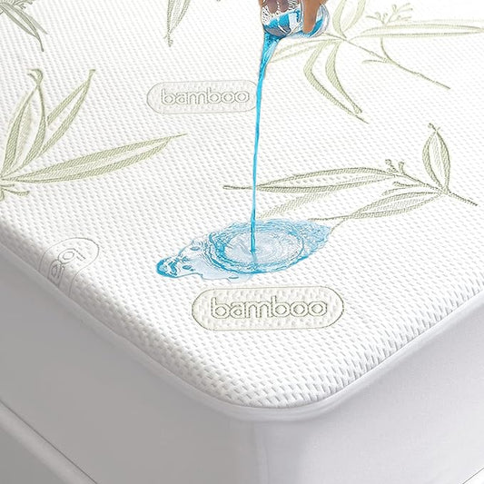 Twin XL Size Waterproof Mattress Protector, Premium Cooling Viscose from Bamboo Mattress Pad, Breathable, Noiseless, Cooling & Machine-Washable Bed Cover with 21" Deep Pocket