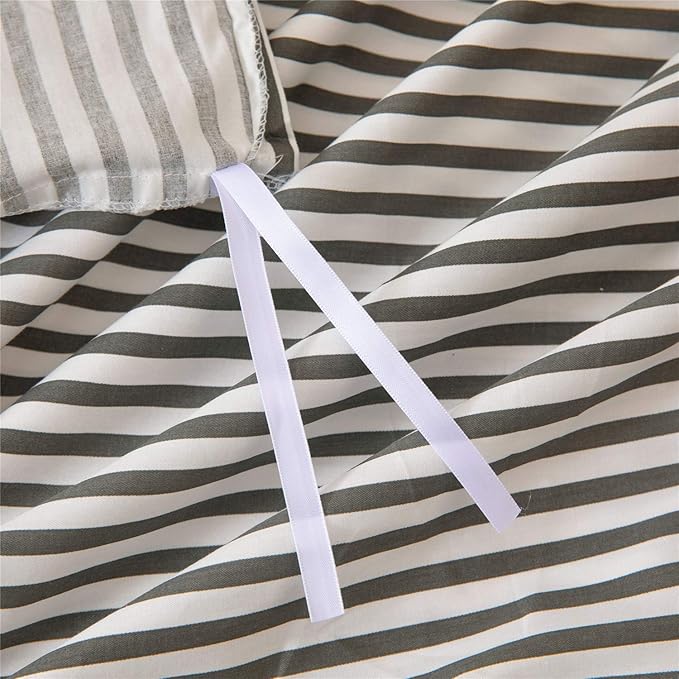 JELLYMONI 100% Natural Cotton 3pcs Striped Duvet Cover Sets,White Duvet Cover with Dark Grey Stripes Pattern Printed Comforter Cover,with Zipper Closure & Corner Ties(King Size)