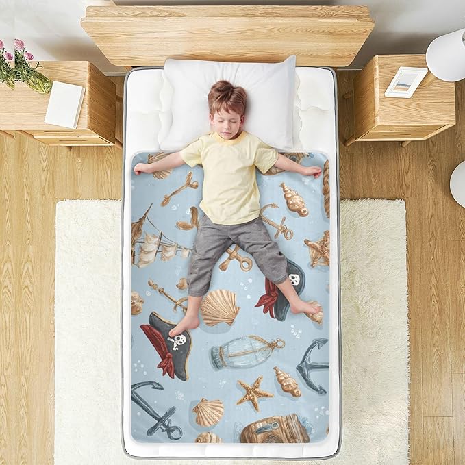 Waterproof Bed Pad Reusable Changing Pad Toddler Mattress Protector Large Pee Pad Baby Diaper Pad Soft Washable Liner Blue Pirate Hats Anchors Seashells