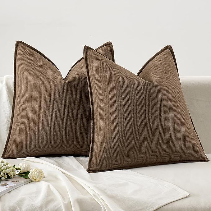MIULEE Pack of 2 Dark Brwon Decorative Pillow Covers 24x24 Inch Soft Chenille Luxurious Couch Throw Pillows Farmhouse Cushion Covers Euro Shams with Elegant Design for Sofa Bed Living Room Home Decor