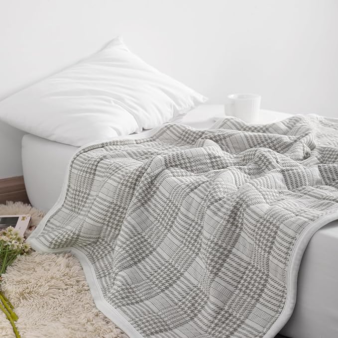 NTBAY Jersey Cotton Quilted Toddler Blanket, Breathable and Warm for Boys and Girls Baby Blanket, 30x40 Inches, Grey Grid
