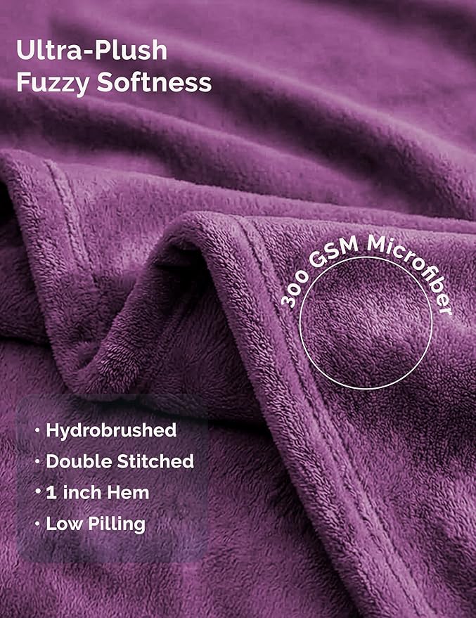 Casa Platino Fleece Blanket Queen Size – 300 GSM Purple Fleece Throw for Bed or Couch – Soft Cozy Warm Holiday Winter Blanket for Bed, Fuzzy Plush Elegant Gifts for Men & Women - 90x90 Inch