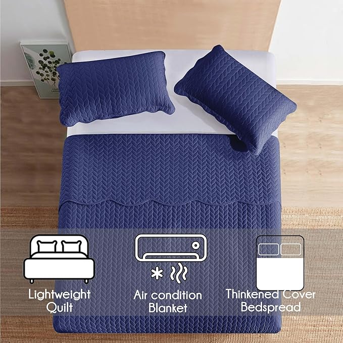 IR Imperial Rooms Queen Quilt Bedding Set (90" x 96") - Bulk Pack of 10 Wholesale for Hotels, Guest Bedroom & Airbnbs - Lightweight Microfiber Reversible Embossed Quilts Bedspreads (Navy)