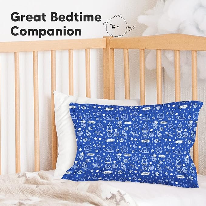 KeaBabies Toddler Pillowcase 13"x18" - Organic Cotton Toddler Pillowcase for Kids, Boys,Girls,Soft & Durable Cotton Cover for Miniature Sleepy Pillows,Cute Colors,Pillow Sold Separately(Off to Space)