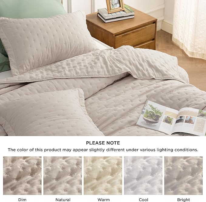 Bedsure Twin Quilt - Ultra Soft Twin XL Quilt Bedding for Dorm Decor, Lightweight All-Season Comforter, Linen Bedspread Coverlet with Clover Pattern, 68 x 86 Inches