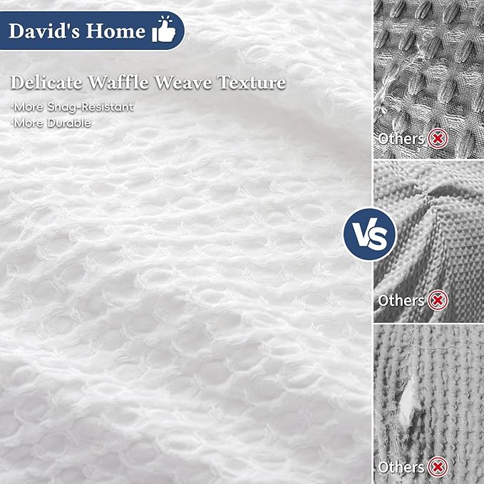David's Home Waffle Weave Duvet Cover Set Twin Size,Soft Breathable 2pcs Comforter Cover Set with 1 Pillowcase,Textured Home Decor Bedding Set Cozy for All Seasons, White 68"×90",No Comforter