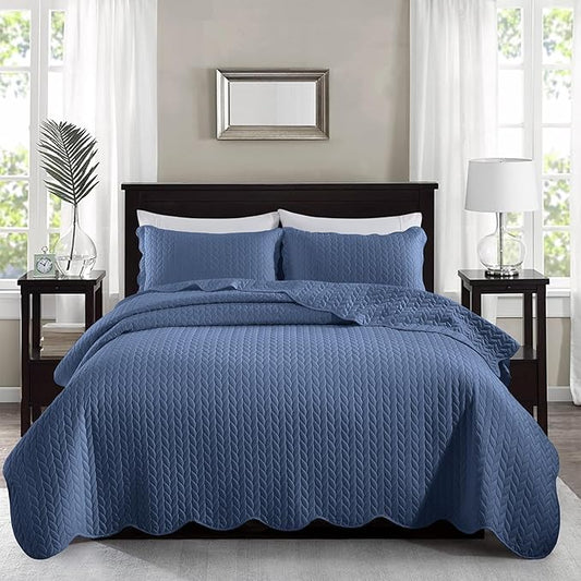MOONLIGHT20015 Queen Quilt Bedding Set (90" x 96") - Bulk Pack of 10 Wholesale for Hotels, Guest Bedroom & Airbnbs - Lightweight Microfiber Reversible Embossed Quilts Bedspreads (Washed Blue)