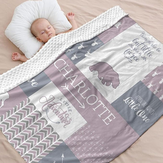 Personalized Name Blankets for Baby, Custom Blankets for Infant Toddler, Babys Gifts for Birthday Gifts for Girls Kids Teen New Mom, Essential Newborn Items, Light Purple, 35"x45"