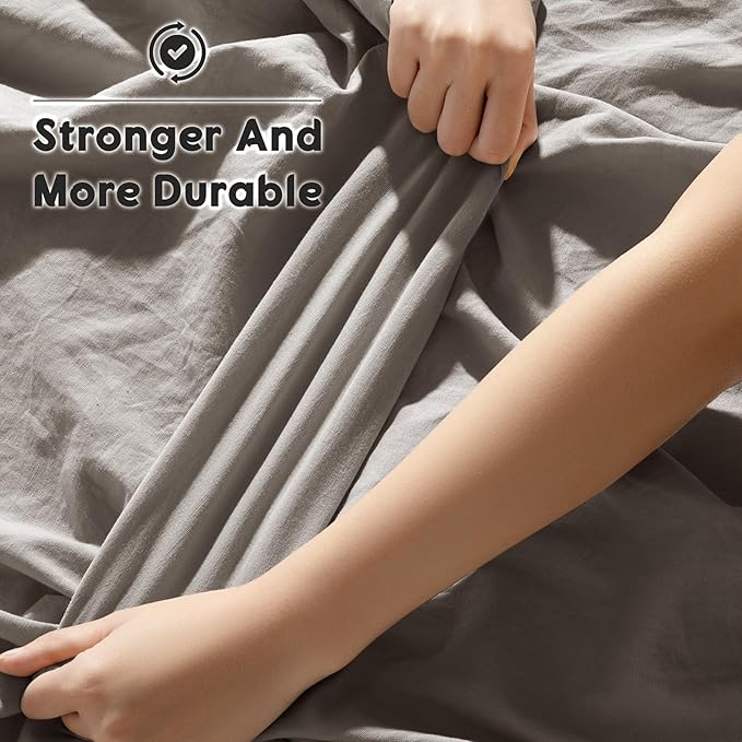 SONORO KATE 100% French Pure Linen Sheets, Breathable and Durable Queen Size Sheets, 16 Inch Deep Pocket - 4 Piece (Mauve Brown)
