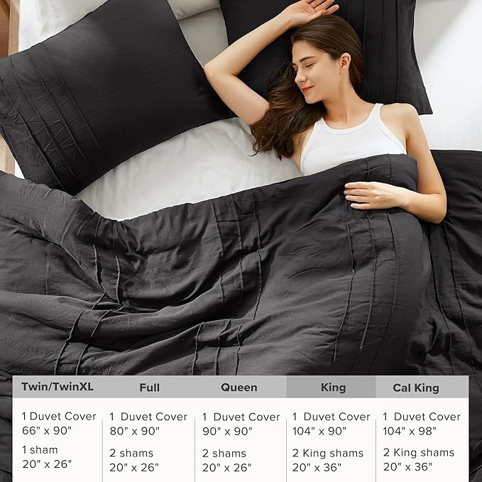 Comfort Spaces Black King Size Duvet Cover Set - 3 Pieces Pintuck Pleated Duvet Cover, All Season Lightweight, Extra Softness Pre-Washed Microfiber King Bedding Cover Shams