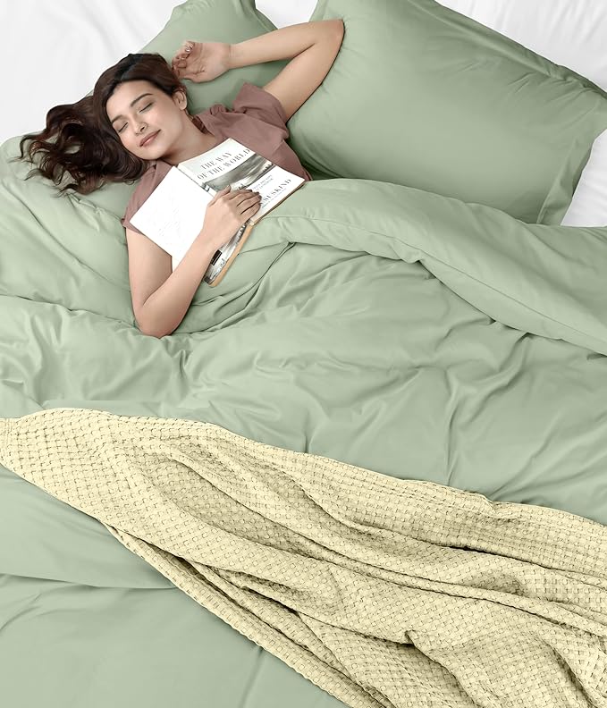 Utopia Bedding Duvet Cover Queen Size - 3 Piece with Zipper Closure - 1 Comforter Cover 90X90 Inches & 2 Pillow Shams 20X26 Inches (Sage) Comforter Not Included