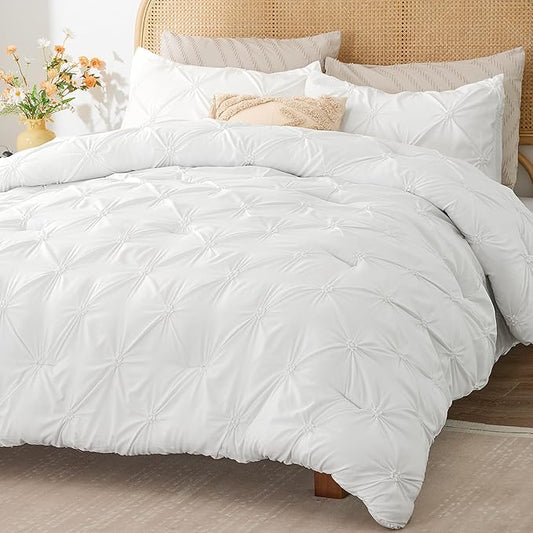 BEDELITE White Twin Comforter Set - 2 Peices Boho Pintuck Bedding Comforter Sets, Lightweight Soft & Warm Twin Bedding Sets with 1 Pillowcase for All Season