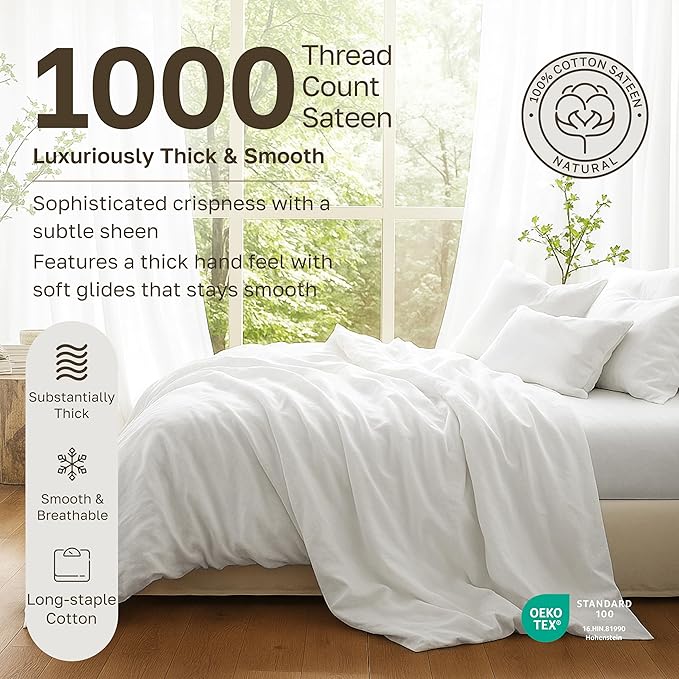California Design Den Thick and Natural 100% Cotton Queen Bed Sheets Set - 1000 Thread Count Sateen Bedding Sheets & Pillowcases, Deep Pockets, Durable Bedding Set - Navy Blue