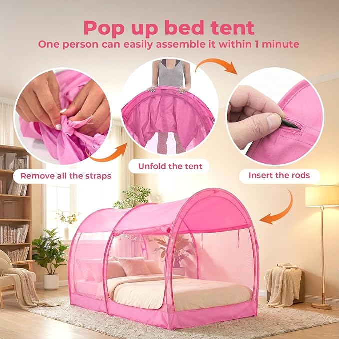 LEEDOR® Bed Tent Dream Tents Bed Canopy Shelter Cabin Indoor Privacy Warm Breathable Pop Up Twin/Full/Queen for Kids and Adult Patent Pending(Mattress Not Included)