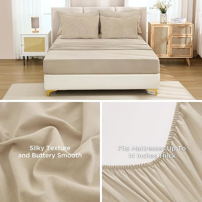 Andency Oversized Queen Size Comforter Set with Sheets Khaki - 7 Pieces Bed in a Bag Oversized Queen Boho Tufted Lightweight Bedding Sets with Comforter, Sheets, Pillowcases & Shams