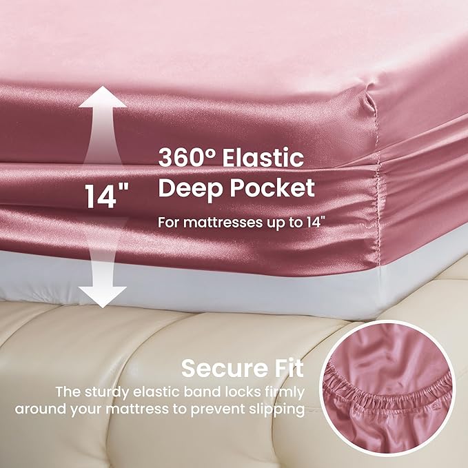 Love's cabin Twin Satin Sheets Sets - 3 Piece Rose Taupe Silky Bed Sheets with Deep Pockets, Luxury Silk Feel Satin Twin Size Sheet Set Bedding Set (1 Flat Sheet,1 Fitted Sheet,1 Pillow case)