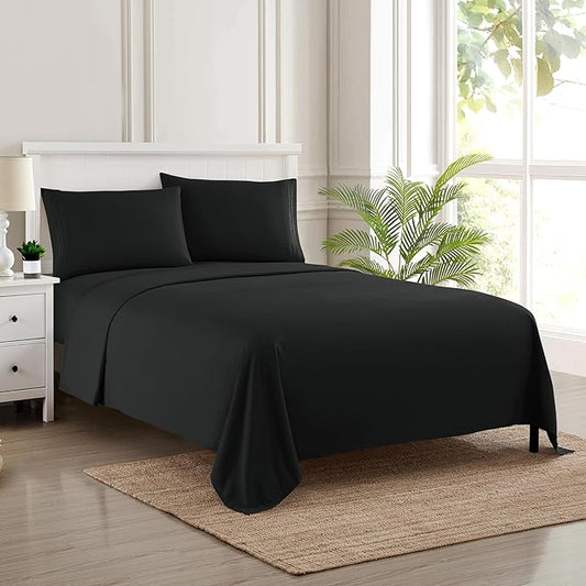 Twin Sheets - Breathable Luxury Sheets with Full Elastic & Secure Corner Straps Built In - 1800 Supreme Collection Extra Soft Deep Pocket Bedding Set, Sheet Set, EXTRA DEEP pocket - Twin, Black
