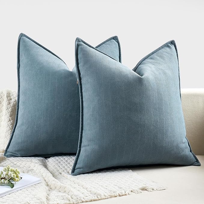 MIULEE Pack of 2 Dusty Blue Decorative Pillow Covers 18x18 Inch Soft Chenille Luxurious Couch Throw Pillows Farmhouse Cushion Covers with Elegant Design for Sofa Bedroom Living Room Spring Home Decor