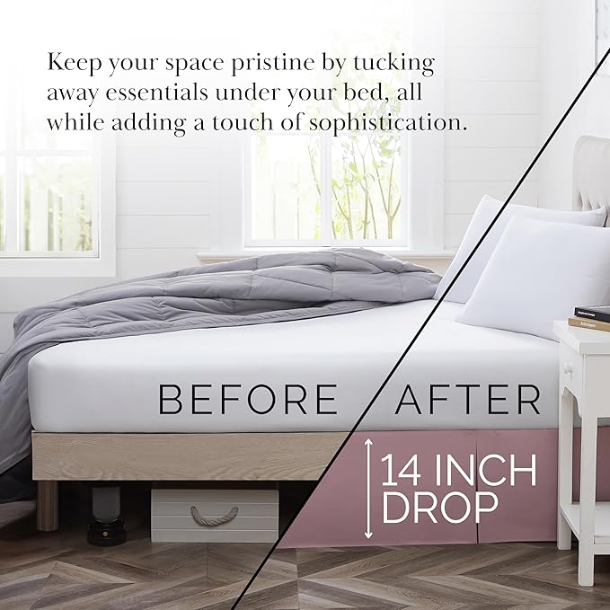 Southshore Fine Living, Inc. California King Bed Skirt - 14" Drop, Luxury Pleated Bed Skirts, Cal King Bedding Dust Ruffle, California King Bed Skirting, Lavender