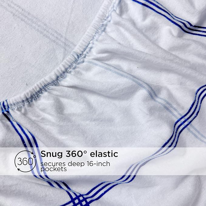 Briarwood Home® Printed Flannel Sheet Set, 100% Natural Cotton, Soft, Warm & Deep Pocket, Advanced Nano-Tech Making it Resistance to Pilling; Brushed 6 Times for Softness (Classic Blue Plaid, King)
