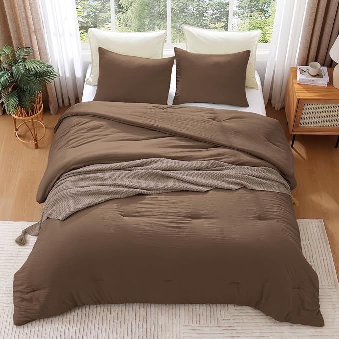 WRENSONGE Super King Plus Comforter Set - 3 Pieces Prewashed Brown Comforter Soft Lightweight for All Seasons,Down Alternative Comforters Super King Plus Size with 2 Pillow Shams