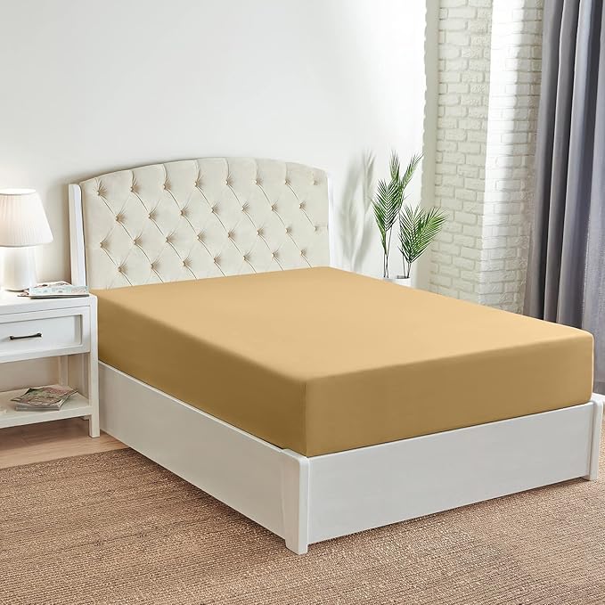 Mellanni Twin Fitted Sheet - Iconic Collection Bedding Sheets with up to 16 inch Deep Pocket - Soft & Cooling - Fade & Stain Resistant - 1 PC (Twin, Gold)