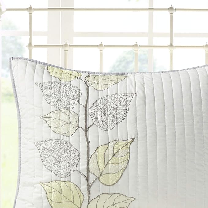 Madison Park Caelie Quilt Modern Classic Design All Season, Breathable Coverlet Lightweight Bedding Set, Matching Shams, Decorative Pillow, Full/Queen(90"x90"), Leaf Yellow 6 Piece
