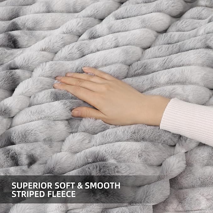 Smoofy Fluffy Full Size Comforter Sets 3 Pieces - Tie-dye Grey Fleece Fluffy Comforter Set, Luxury Fuzzy Full Bed Set, Soft Comforter Full Size All Season, Heavy Faux Fur Comforter with 2 Pillow Cases