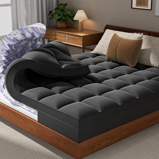 Dual Layer 5 Inch Memory Foam Mattress Topper Full - 2 Inch Gel Memory Foam and 3 Inch Pillow Top Mattress Pad, 7-Zone Egg Crate Full Size Mattress Topper(Dark Gray)