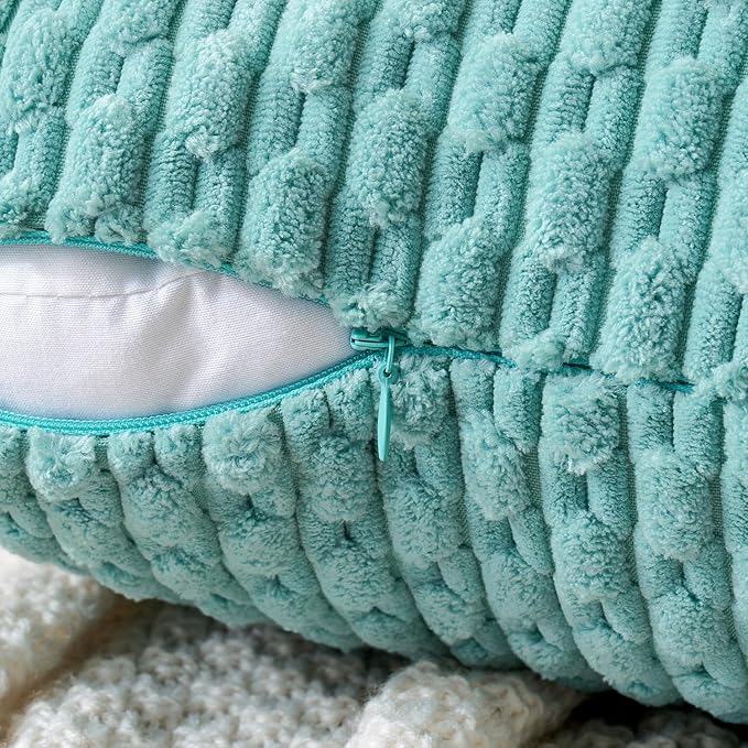 MIULEE Pack of 2 Decorative Throw Pillow Covers 18x18 Inch Soft Boho Striped Textured Corduroy Pillow Covers Modern Farmhouse Home Decor for Couch Bed Sofa Living Room Aqua Green