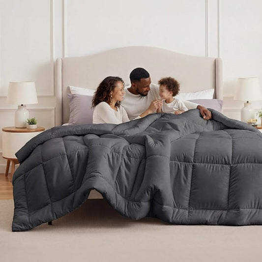 Bedsure Comforter Duvet Insert - Quilted Comforters Oversize Queen Size, All Season Duvet, GentleSoft Down Alternative Bedding, with 8 Tabs, Gifts for Women/Men, Grey, Oversize Queen 98 x 98 Inches