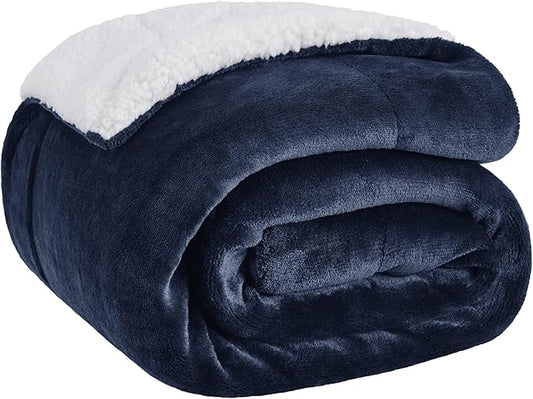 Bedsure GentleSoft Sherpa Fleece Twin Size Blanket for Couch, Non-Heated, Thick and Warm Throw for Women and Men, Soft Fuzzy Plush Twin Blanket for Winter, Navy, 60x80 Inches