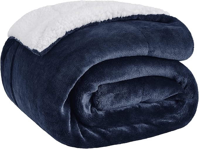 Bedsure GentleSoft Sherpa Fleece Throw Blanket for Couch, Non-Heated, Thick and Warm Throw for Women and Men, Soft Fuzzy Plush Blanket for Winter, Navy, 50x60 Inches