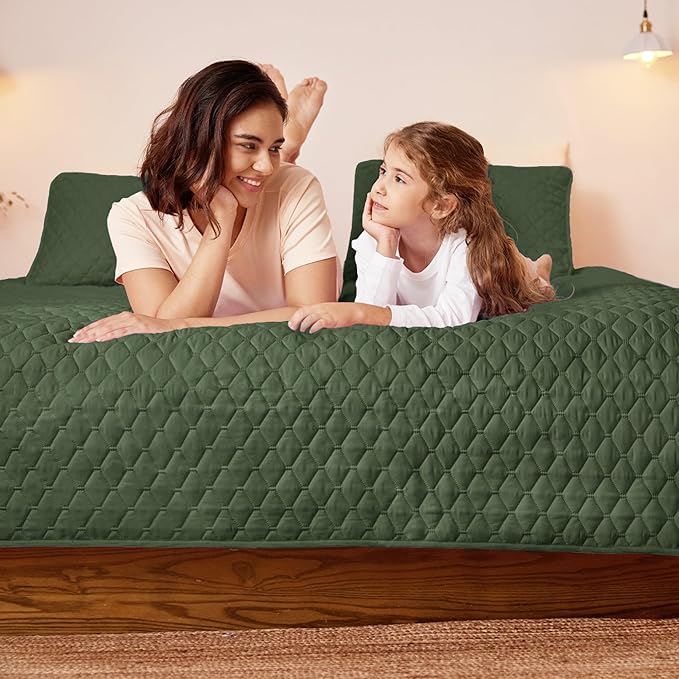 Exclusivo Mezcla Reversible Full Queen Quilt Bedding Set with Pillow Shams, Lightweight Quilts Queen Size, Soft Bedspreads Bed Coverlets for All Seasons - (Olive Green, 90"x96")