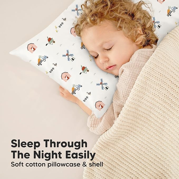 KeaBabies Toddler Pillow with Pillowcase, Jumbo 14X20 - Soft Organic Cotton Toddler Pillows for Sleeping - Machine Washable - Perfect for Travel, Toddler Bed Set (Construction)