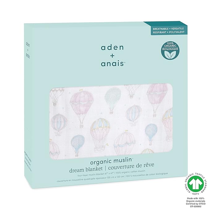 aden + anais 100% Organic Cotton Muslin Baby Blanket Crib Bedding for Newborn Baby and Toddler, Nursery Blanket for Boys and Girls, Baby Registry and Shower Gift - Above The Clouds