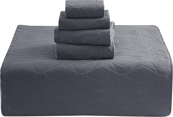 Hearth & Harbor Quilts Queen Size - All Season Bedspread Coverlet Set, Pinsonic Weave Lightweight Bedding Set - 5 Piece Queen Quilt Set with Pillow Shams, Ellipse - Gray