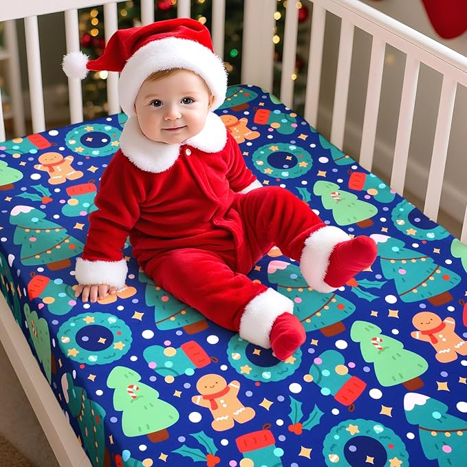 UOMNY Crib Sheet, Christmas Crib Sheets Baby Sheet for Standard Crib and Toddler Mattresses Nursery Bedding Sheet Crib Mattress Sheets for Boys and Girls 1 Pack Toddler Sheet