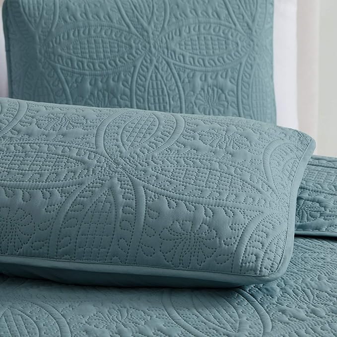 Mellanni Twin Bedspread Coverlet Set - Bedding Cover with Sham - Ultrasonic Quilting Technology - 2 Piece Oversized Quilt Set - Bedspreads & Coverlets (Twin, Spa Blue)