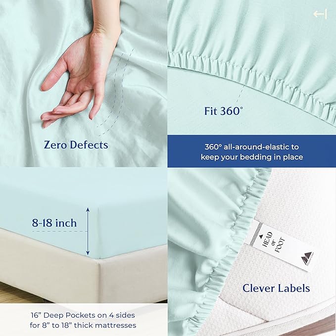 Mayfair Linen 100% Organic Cotton Sheets Full Size - 4 PC Organic Cotton Full Size Percale Weave Sheet Set, Soft, Cooling, Crisp & Breathable, 16" Deep Pocket Hotel Quality Bedding Set - Sea Foam