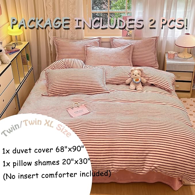 MorroMorn Twin Bedding Sets, Pink Duvet Cover Set, Fluffy Comforter Covers Blanket Ultra Soft Kawaii Cute for Girls Kids Toddler Teen Women Twin/Twin XL Size