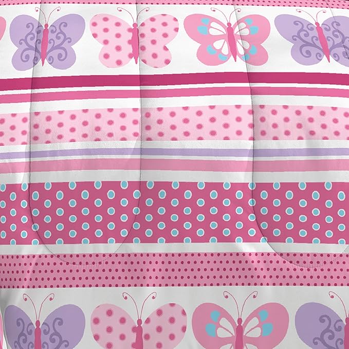 Dream Factory Butterfly Dots Ultra Soft Microfiber Girls Comforter Set, Pink, Full