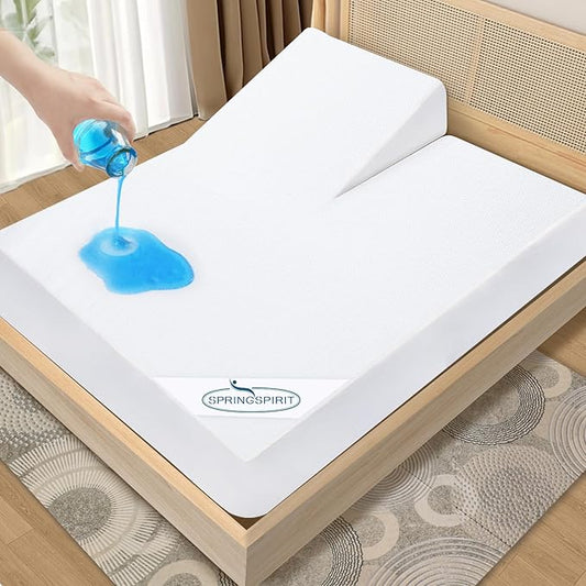 Split Top King Mattress Protector Waterproof Soft & Breathable Terry, 34" Top Split from Head 78''×80'' up to 18'' Depth, Skin-Friendly Machine Washable Mattress Cover