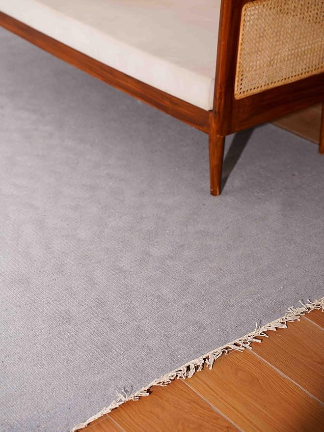 Rugsotic Carpets Hand Woven Flat Weave Kilim Wool ECO-Friendly Area Rugs - 6'x9', Rectangle Shape, Silver Color, Solid Plain Design, Low Pile Handmade Rugs for Living Room, Bed Room (D00111)