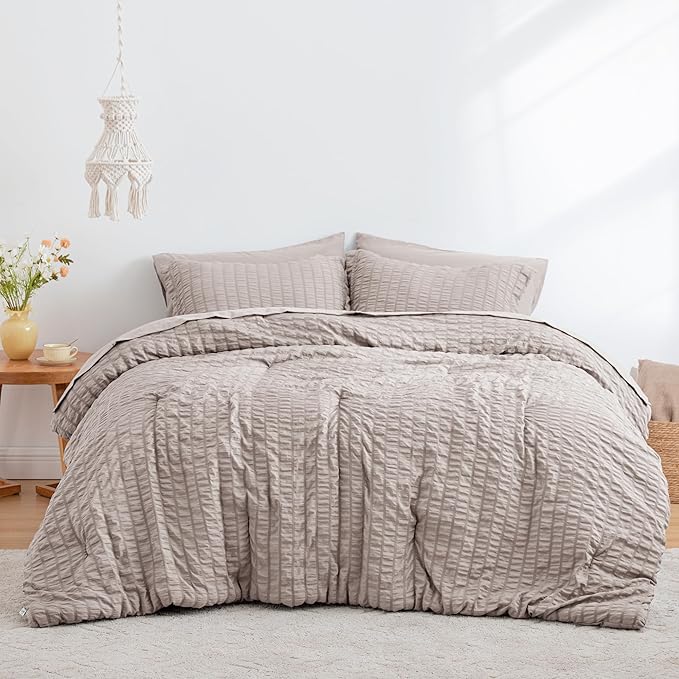 Love's cabin Seersucker Burlwood Twin Comforter Set, 5-Piece All Season Lightweight Bed in a Bag Bedding Set with Comforter, Flat Sheet, Fitted Sheet, Pillowcase and Sham | Soft, Breathable, Lightweight