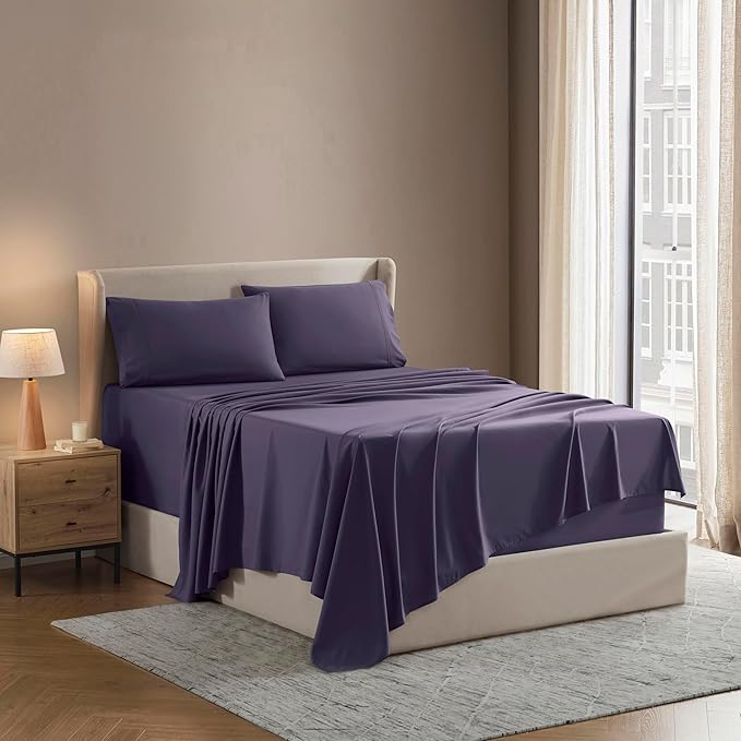 Nestl California King Sheet Set - 1800 Ultra-Soft Microfiber Cal King Bed Sheets - Double Brushed - Deep Pockets - Easy Fit - 4 Piece Set - Bed Sheets (California King, Purple)